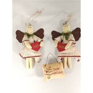 Christmas Soft Fabric Ornaments Lot Angels with Hope signs pillow rustic look